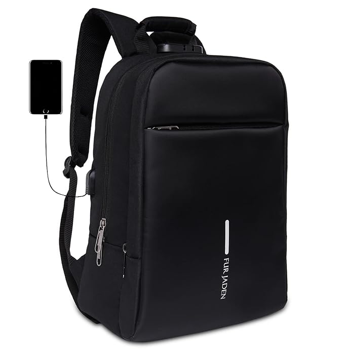 FUR JADEN Anti Theft Number Lock Backpack Bag with 15.6 Inch Laptop Compartment, USB Charging Port