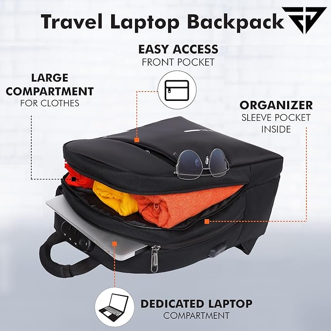 FUR JADEN Anti Theft Number Lock Backpack Bag with 15.6 Inch Laptop Compartment, USB Charging Port