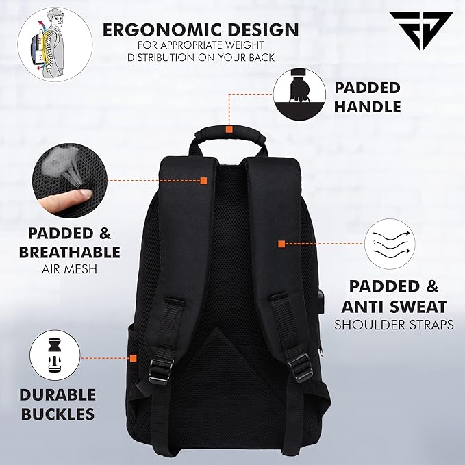 FUR JADEN Anti Theft Number Lock Backpack Bag with 15.6 Inch Laptop Compartment, USB Charging Port