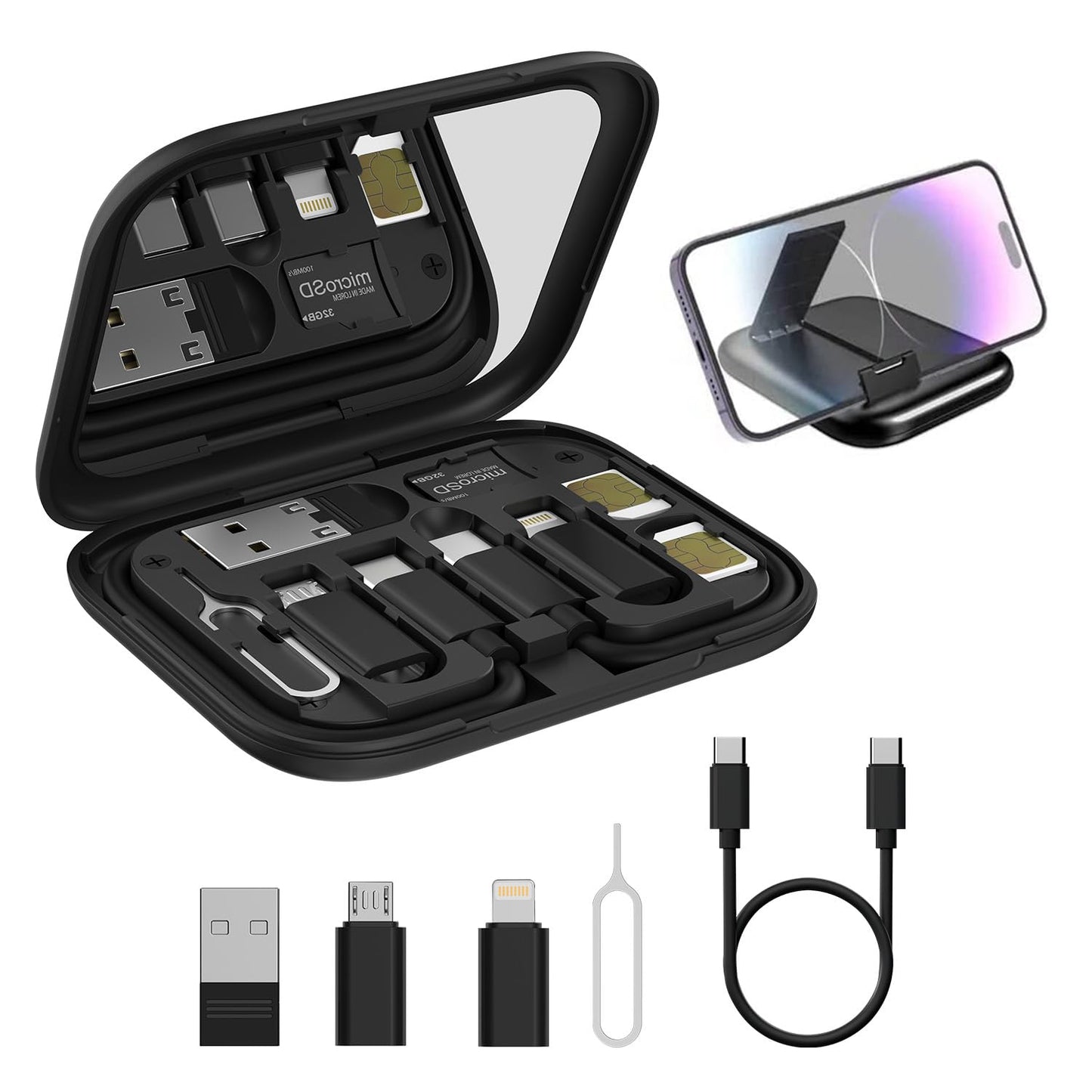 Portronics Snapcase 60W Multifunctional Fast Charging Data Cable Kit, Conversion Set USB A & Type C to Male Micro