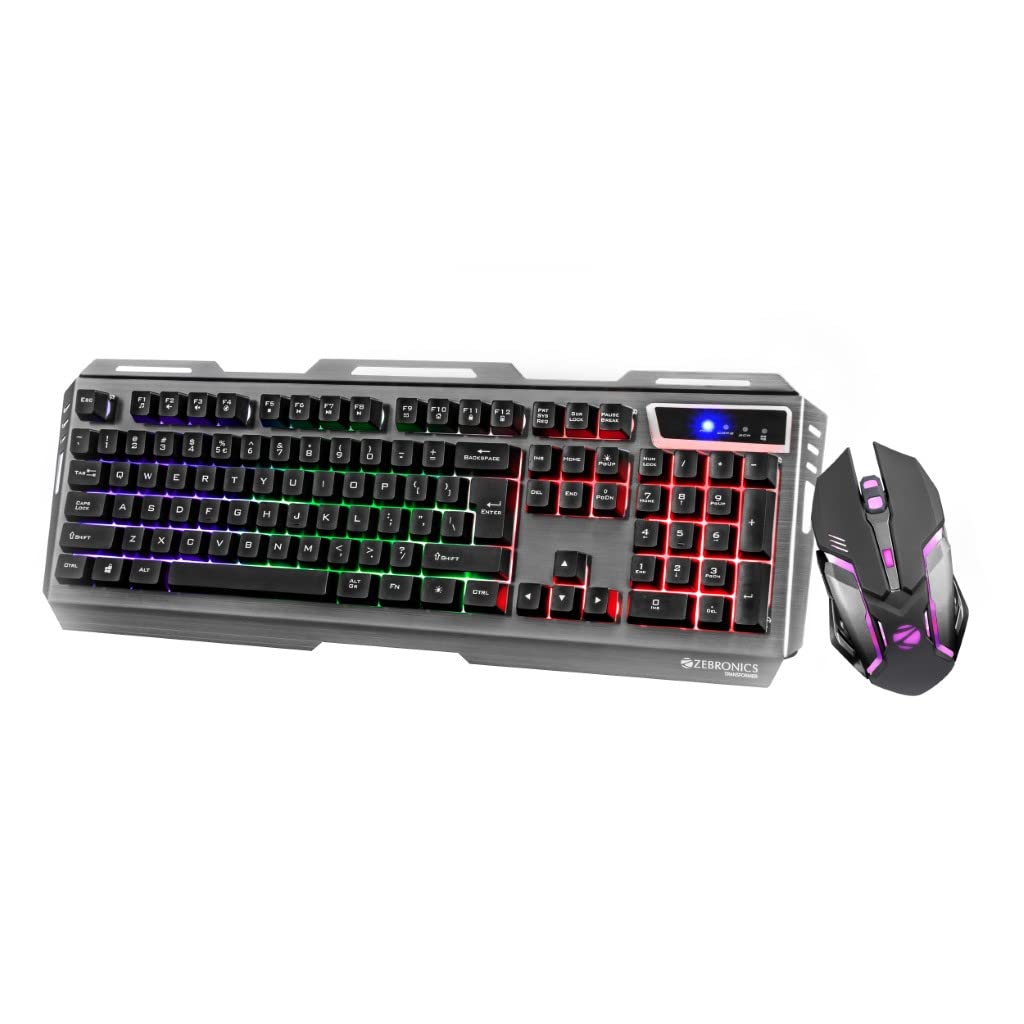 Zebronics Transformer Gaming Keyboard and Mouse Combo,Braided Cable,Durable Al body,Multimedia keys and Gaming Mouse with 6 Buttons, Multi-Color LED Lights