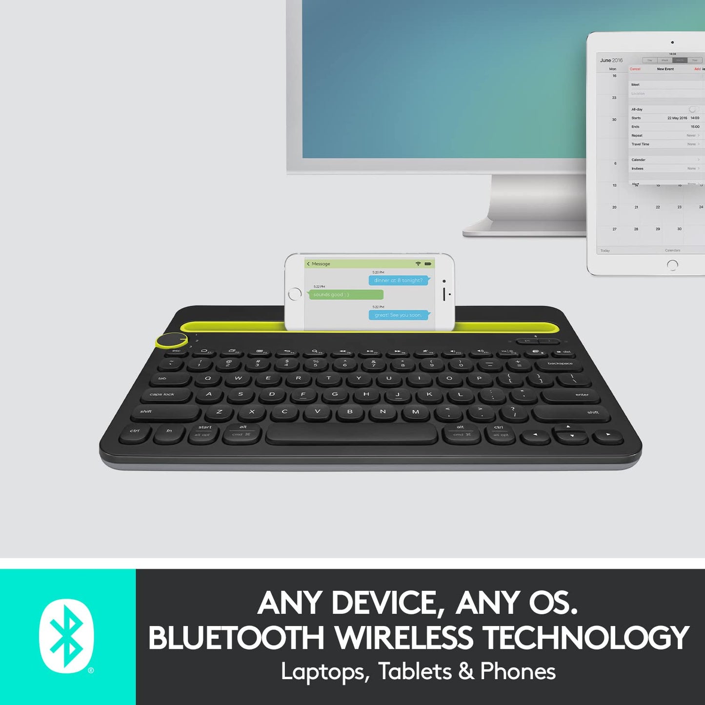 Logitech K480 Wireless Multi-Device Keyboard For Windows, Macos, Ipados, Android Or Chrome Os, Bluetooth, Compact, Compatible With Pc, Mac, Laptop, Smartphone, Tablet - Black