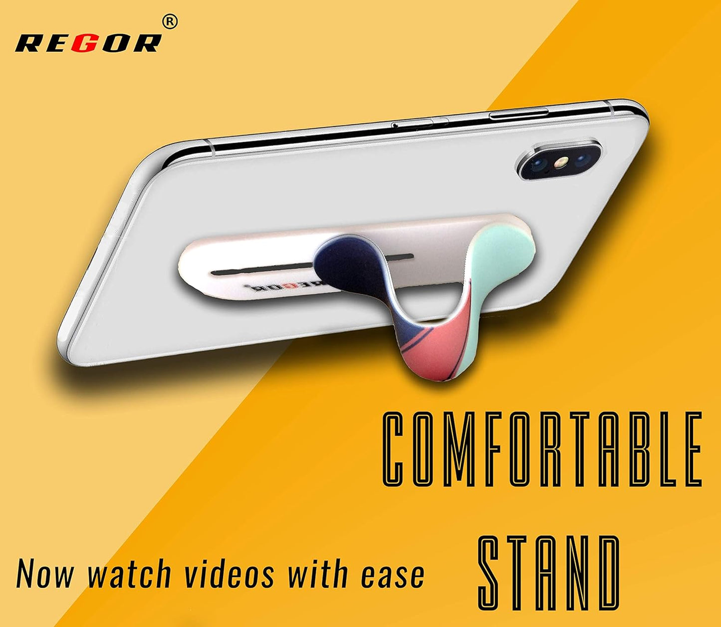 Regor Tabletop Finger Grip & Mobile Holder Mobile Stand Phone Holder for Hand & Mobile Back Holder Grip Great for Selfie & Works as iPhone Stand & Android Phone Stand - Stripes