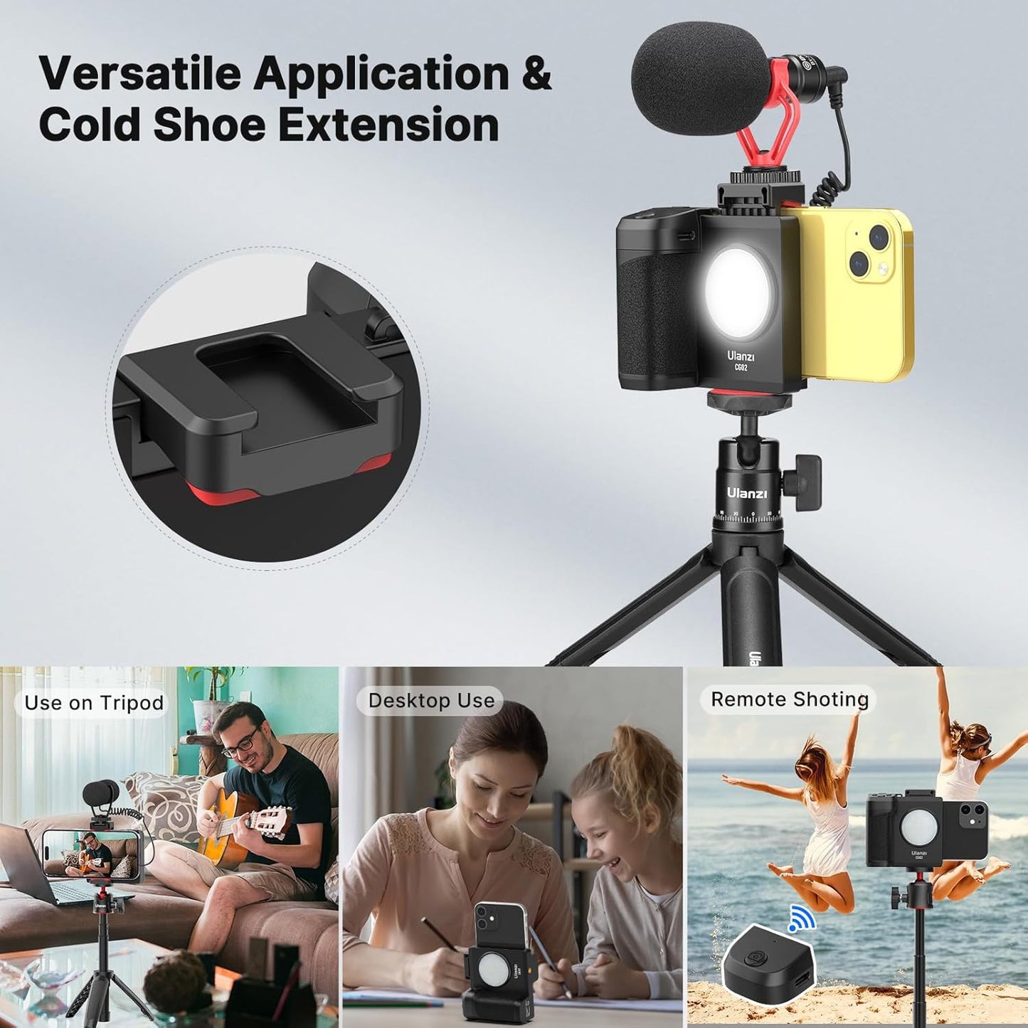 CG-02 Grip Holder for Smartphone Upgraded Phone Camera Grip w Remote Shutter Handheld Tripod Mount Fill Light Handheld Photography Accessories
