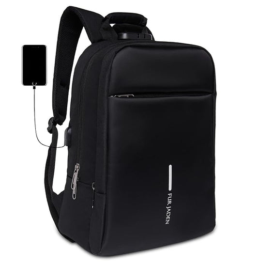 FUR JADEN Anti Theft Number Lock Backpack Bag with 15.6 Inch Laptop Compartment, USB Charging Port