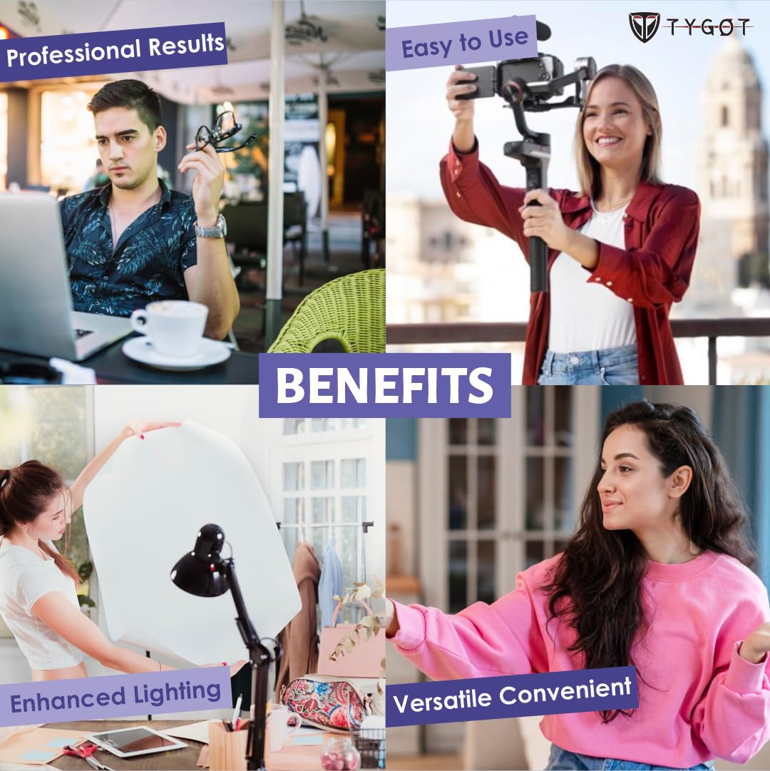 Tygot Vlogging Kit 6 in 1 for iPhone, Android (with Tripod), Mini LED + Cardioid Microphone + Phone Clip + Tripod for Live Broadcasting,