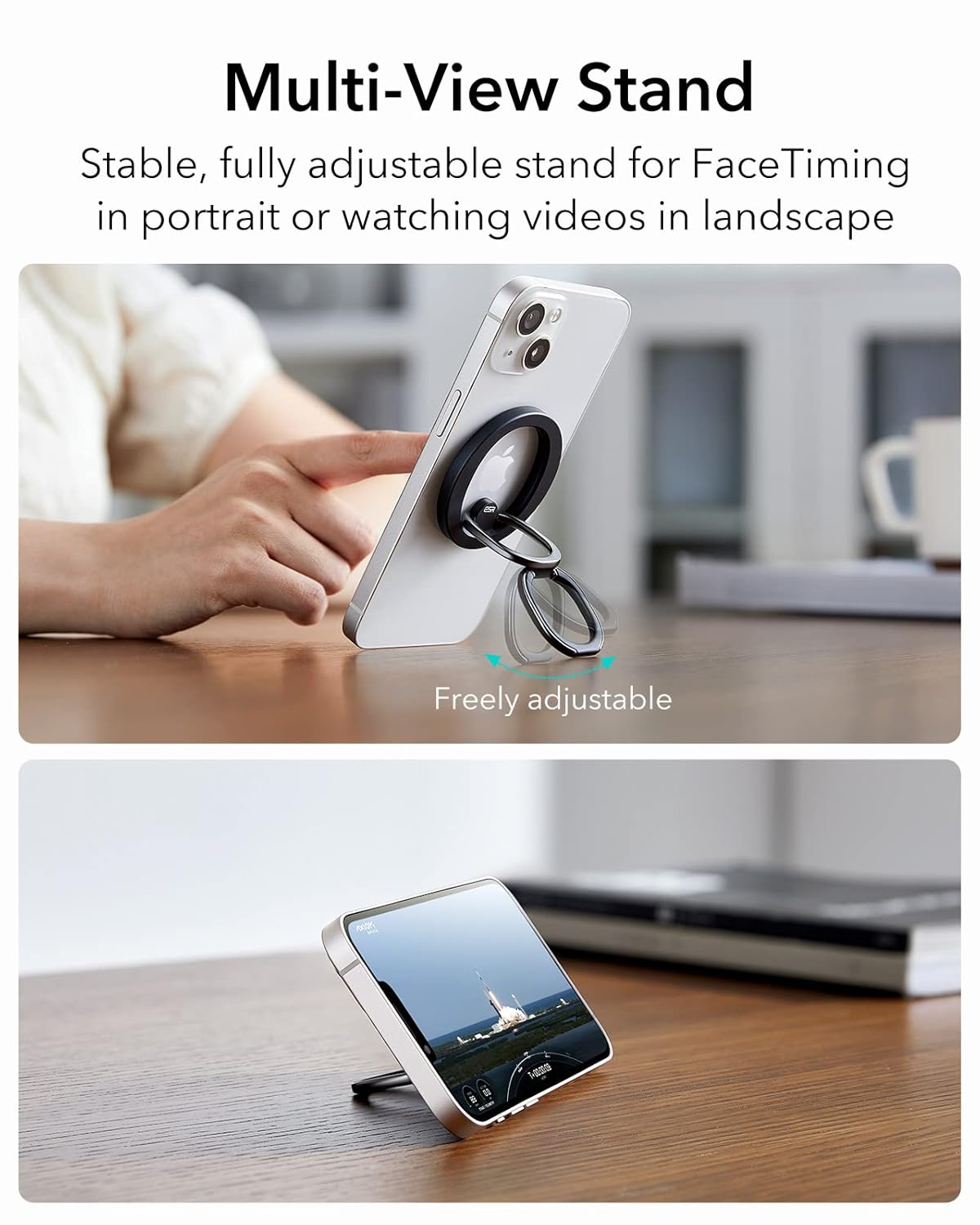 ESR for MagSafe Ring Holder, MagSafe Phone Grip, Magnetic Phone Ring Holder, Magnetic Phone Grip with 2-Way Adjustable Stand