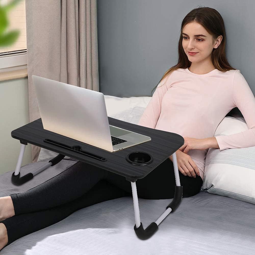 Foldable Wooden Mini Laptop Table for Bed, Smart Study Table with Drawer Kids & Adults