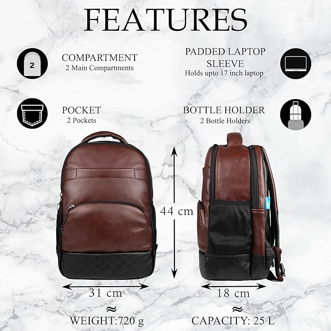 F Gear Luxur 25L Medium Laptop backpack Fits upto 17" Laptop Faux Leather Water resistant lightweight, Gifts for Men Women Boys Girls Adults, College/School/Office/Travel Bag