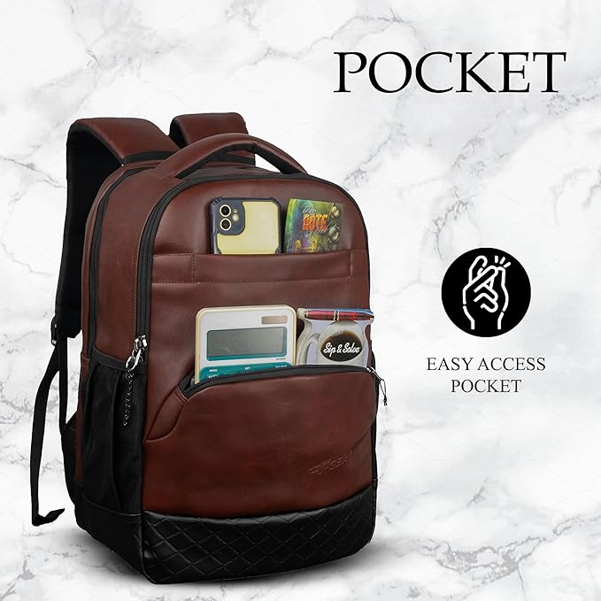 F Gear Luxur 25L Medium Laptop backpack Fits upto 17" Laptop Faux Leather Water resistant lightweight, Gifts for Men Women Boys Girls Adults, College/School/Office/Travel Bag