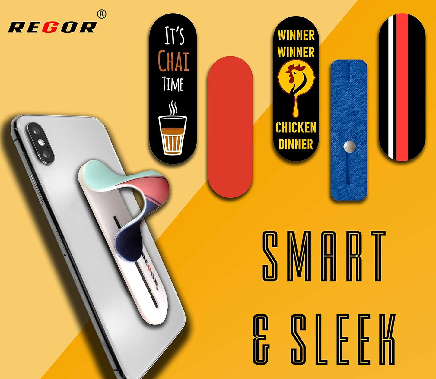 Regor Tabletop Finger Grip & Mobile Holder Mobile Stand Phone Holder for Hand & Mobile Back Holder Grip Great for Selfie & Works as iPhone Stand & Android Phone Stand - Stripes