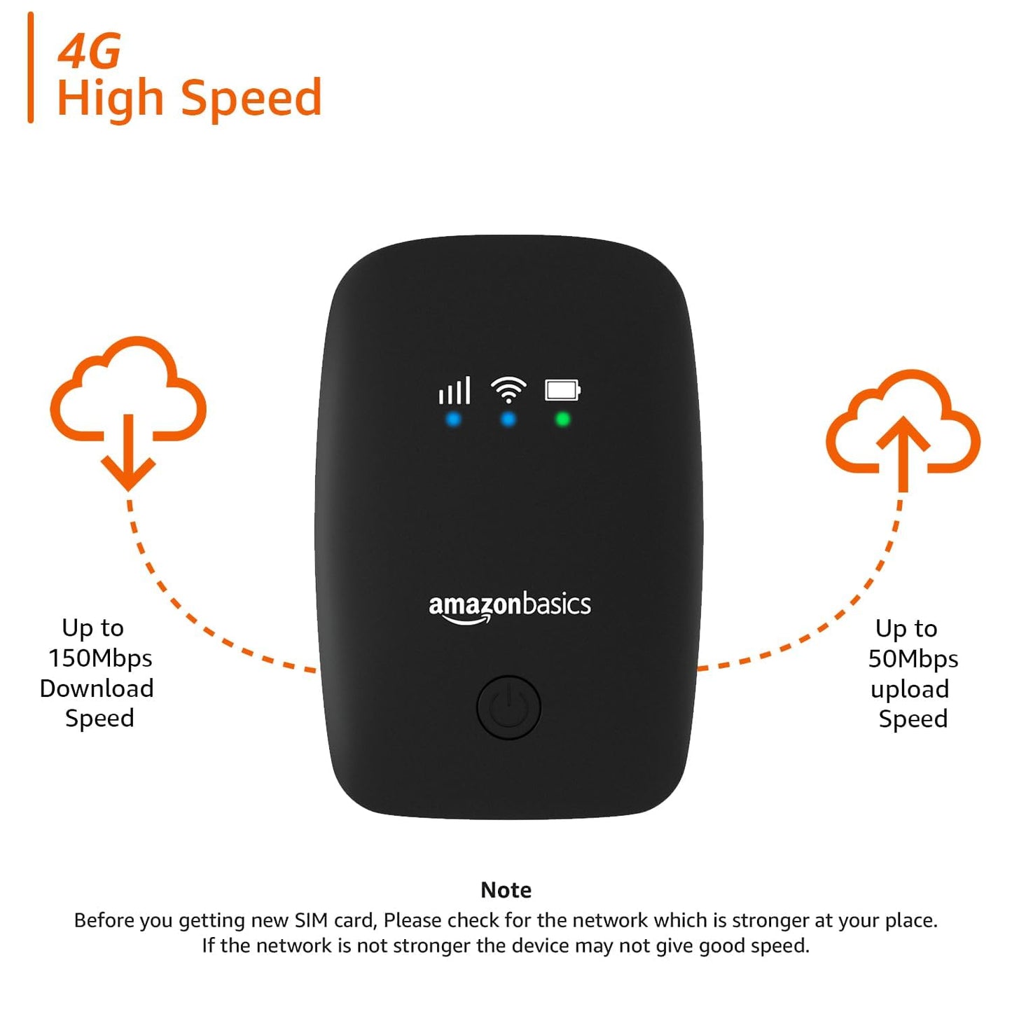 4G LTE Wireless Dongle with All Sim Network Support|Single_Band Plug & Play Data Card Stick with Up to 150Mbps WiFi Hotspot|2200Mah Rechargeable Battery| Sim Adapter Included (Black)