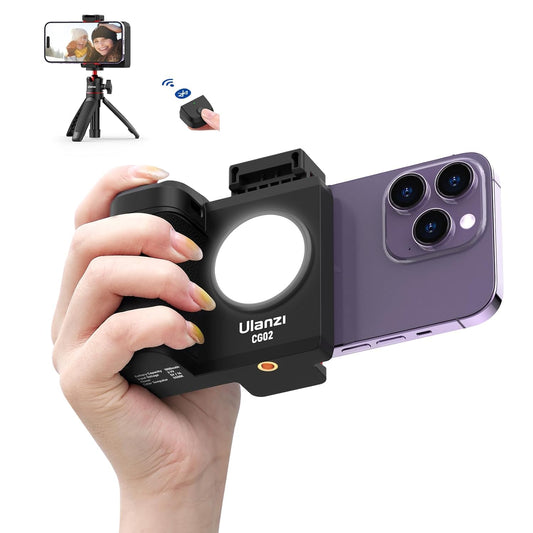 CG-02 Grip Holder for Smartphone Upgraded Phone Camera Grip w Remote Shutter Handheld Tripod Mount Fill Light Handheld Photography Accessories