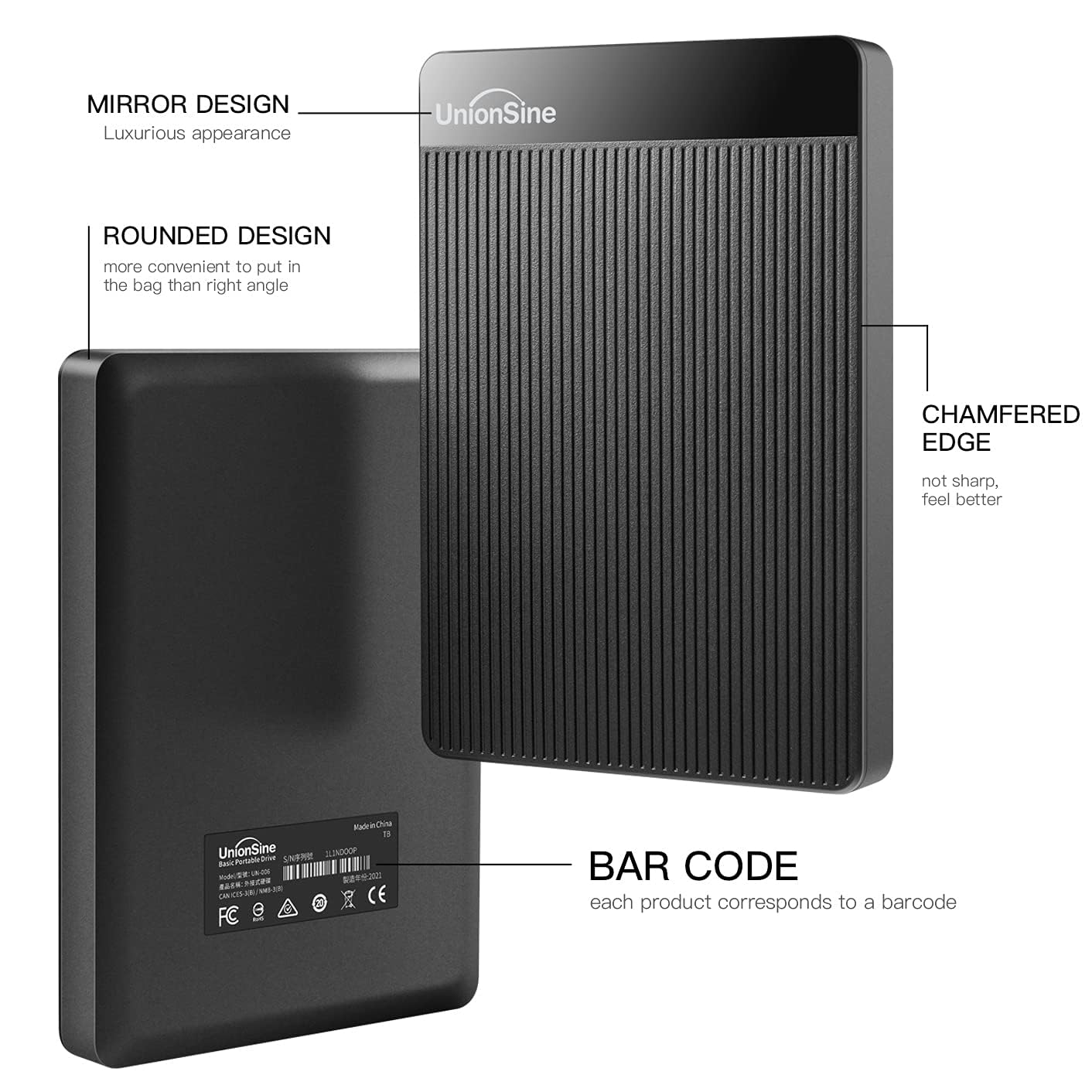 UnionSine 1TB Ultra Slim Portable External Hard Disk Drive HDD-USB 3.0 for PC, Mac, Laptop